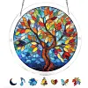 (18.5cm)DIY Acrylic Jigsaw Puzzle Window Hanging with Hanging Chain DIY Stained Glass Decoration Round Window Puzzle Decor for DIY Craft Project (Stained Glass Tree)