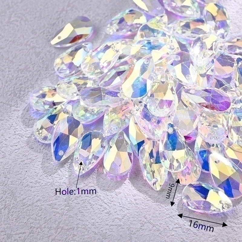 10 PCS/Package 9*16mm Hole 1~1.9mm Glass Electroplate Glass Beads Transparent Glass Beads Water Droplets Transparent Pendant