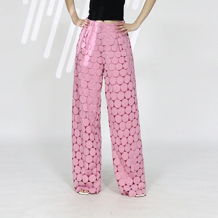 Niche Design Round Piece Embroidered High Waisted Trousers
