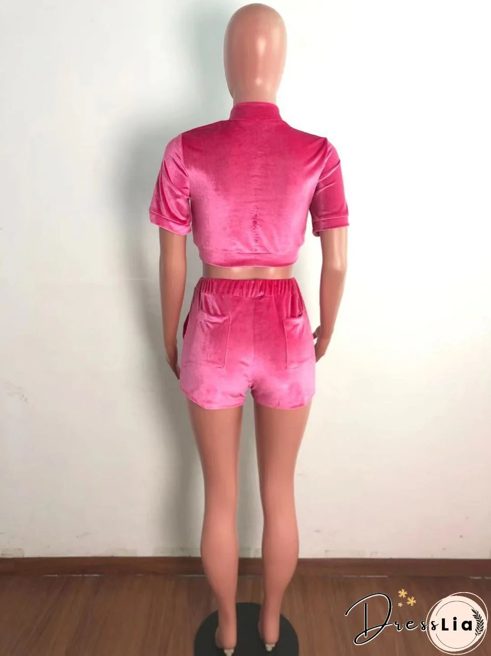 Velvet Crop Tops Biker Shorts Workout Matching Sets