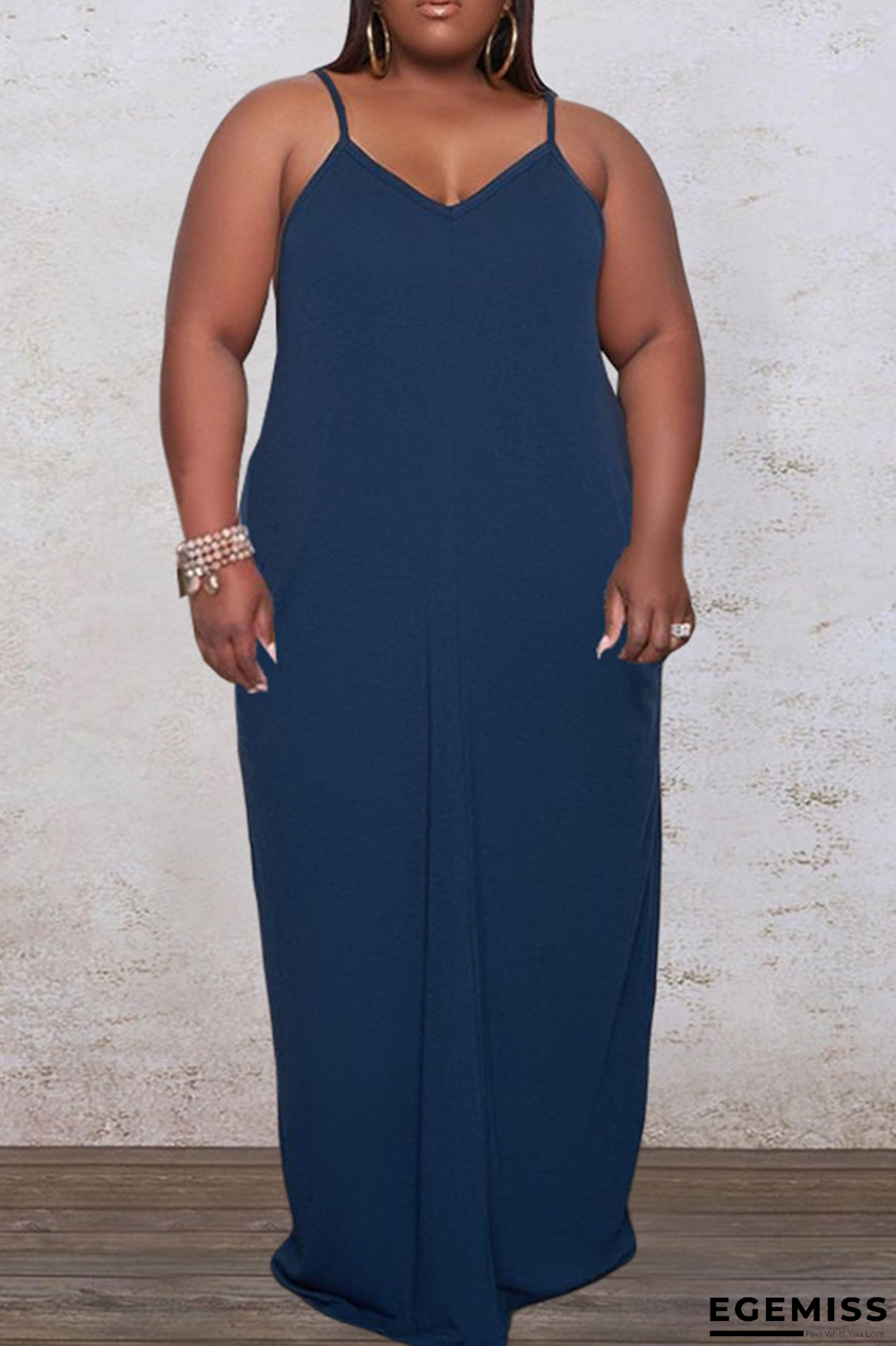 Blue Casual Solid Patchwork Spaghetti Strap Straight Plus Size Dresses | EGEMISS