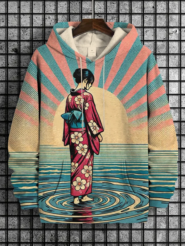 Men's Sunset Elegant Kimono Pop Art Print Hooded Sweatshirt