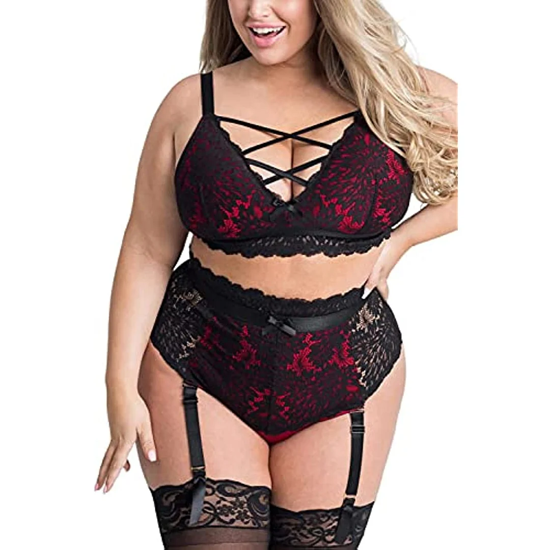 Sexy Luxe Criss-cross Bra Lace Cup Classic Underwear Set