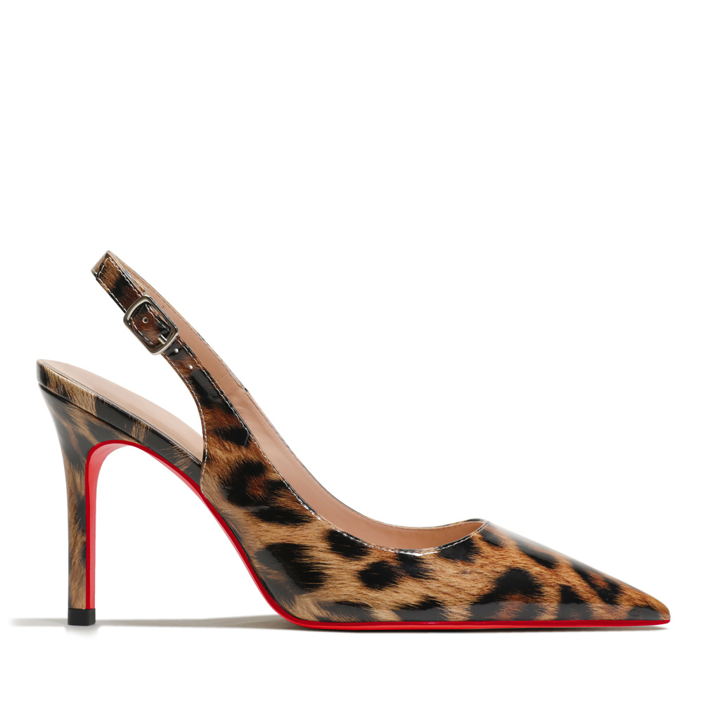 90mm Mid Heels for Women Slingback Pumps Sandals Pointed Toe Pumps Red Bottoms Shoes-MERUMOTE