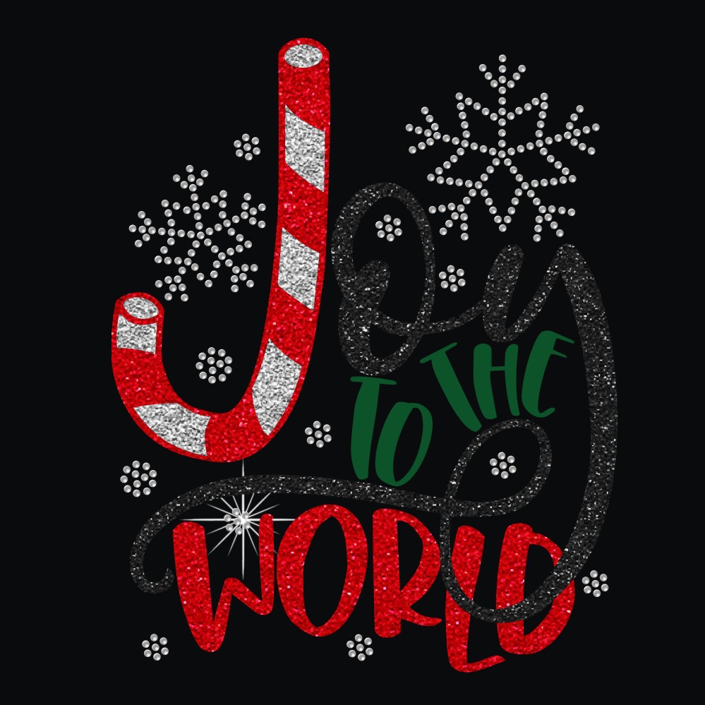 Joy to the world prinatble glitter vinyl crystal hot fix rhinestone heat transfers