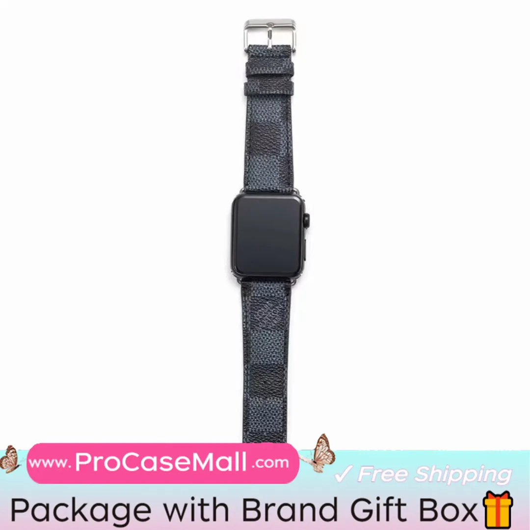 Classic LV Monogram Leather Checkerboard Canvas Apple Watch Strap