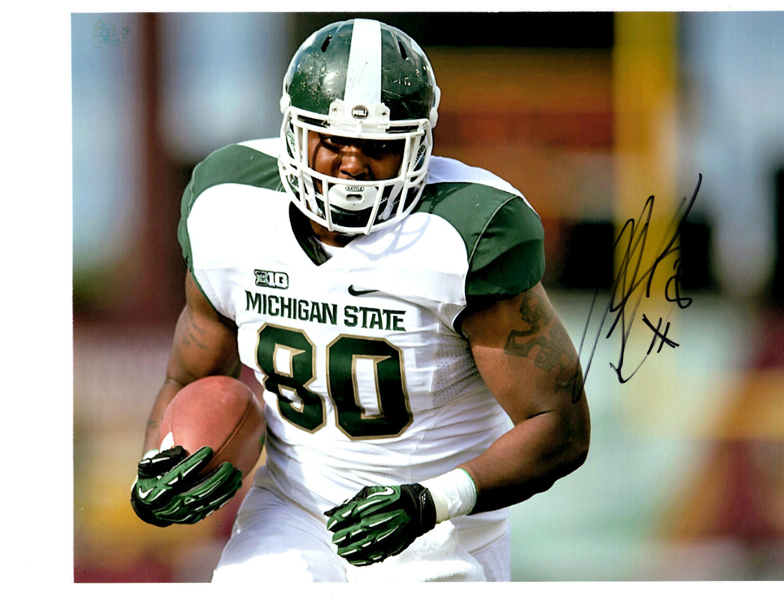 Dion Sims auto signed football Photo Poster painting Michigan State Spartans 2012 MSU b