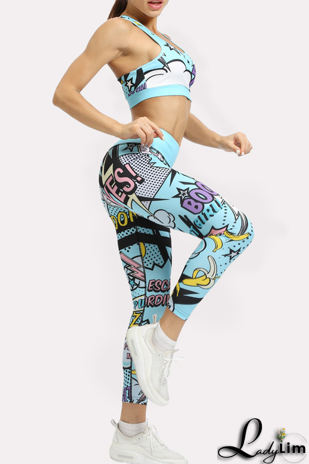 Blue Fashion Print Patchwork Skinny High Waist Pencil Full Print Bottoms