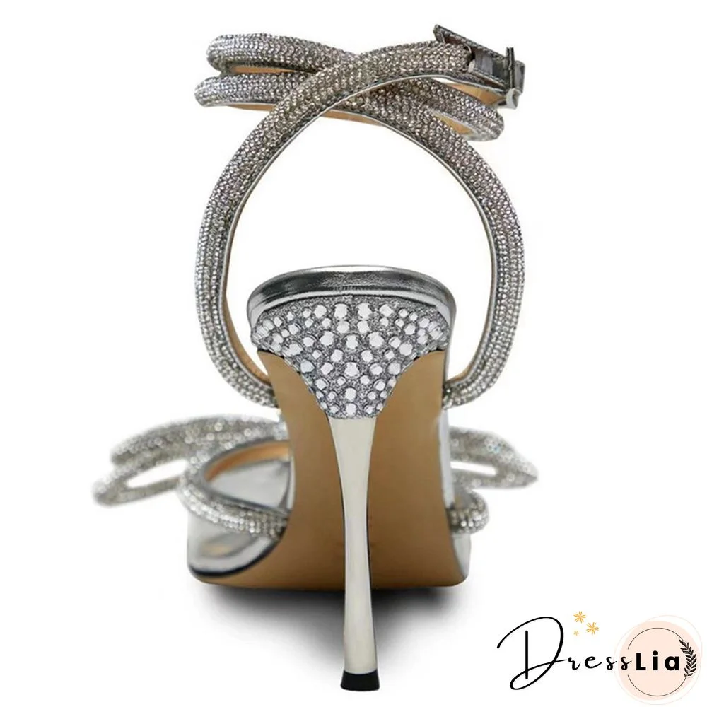 Bowknot Studded Clear Pointed Toe Pyramid Heel