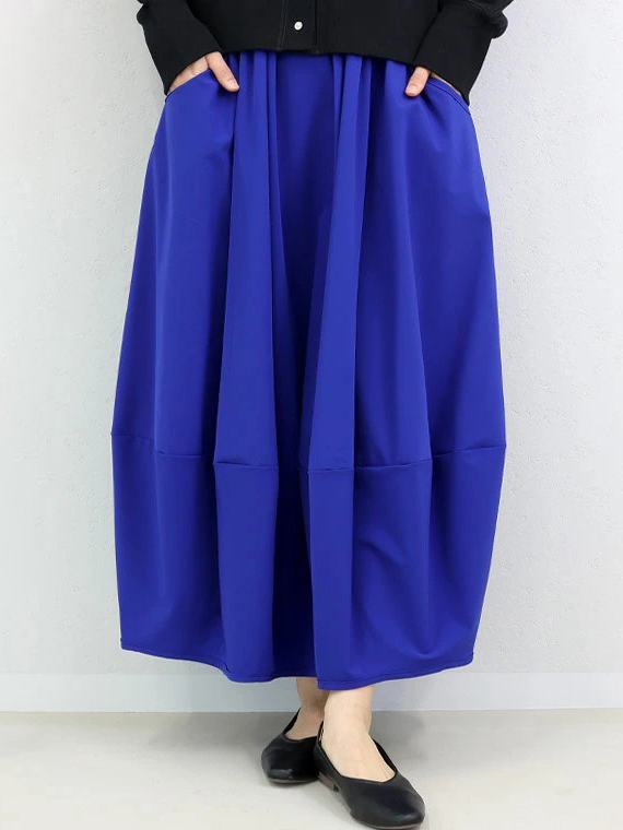 Both Side Pocket Pleated High Waist Solid Color Skirt