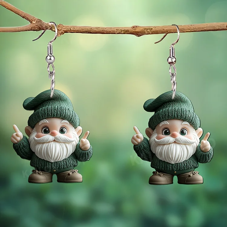 Cute Gnome Green Sweater Earrings