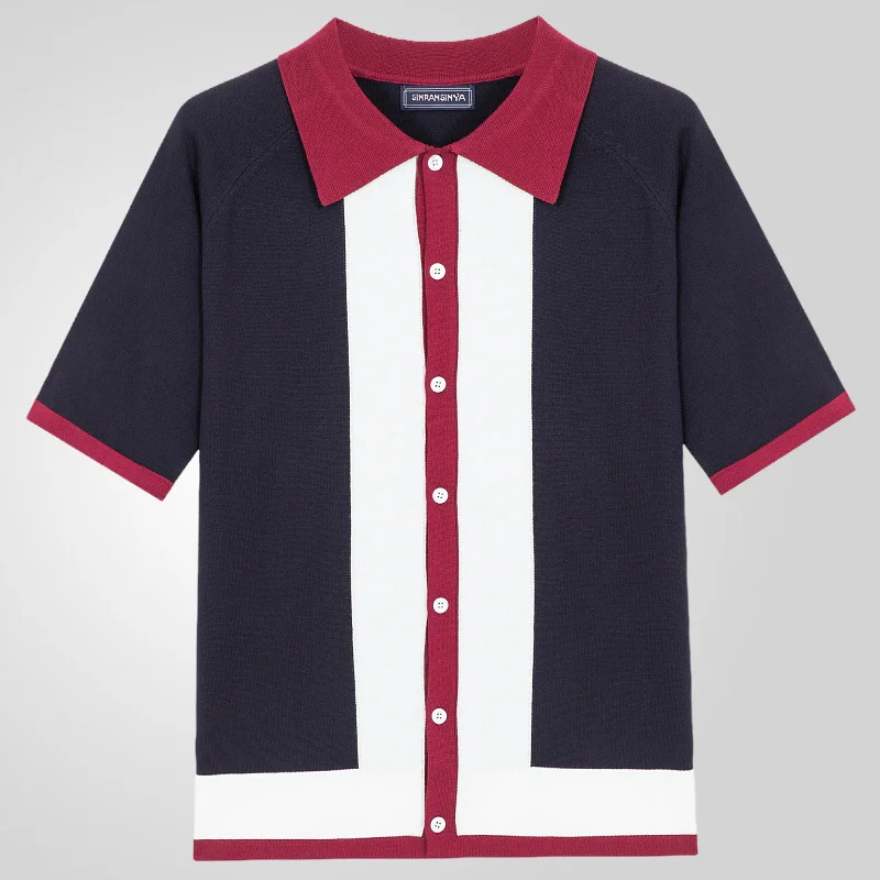 Uveng Uveng Men's Single-Dcupy Splicing-Colbled Knitted Shirt Men's Casual POLO Shirt SY0008