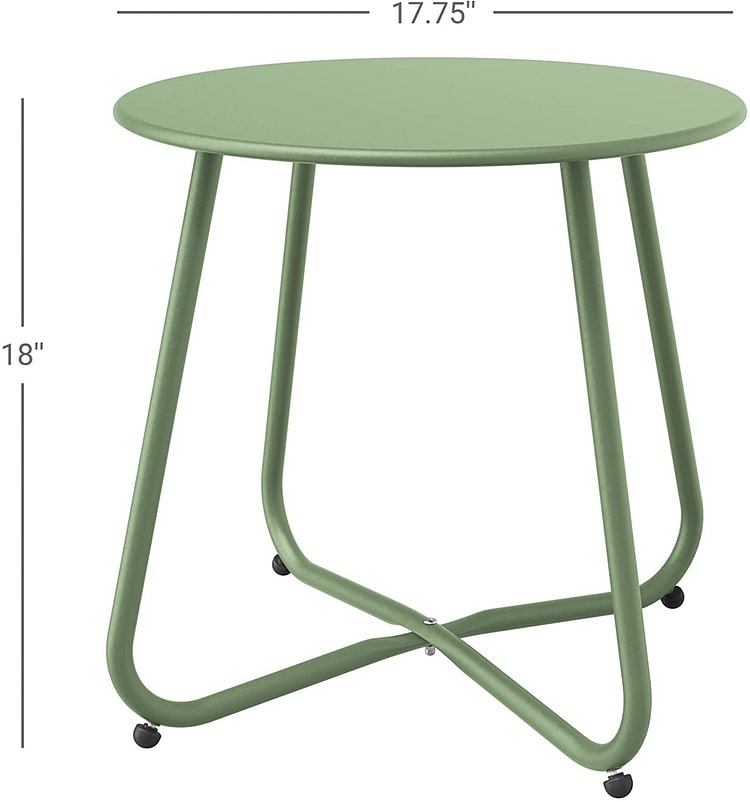 Steel Patio Side Table, Weather Resistant Outdoor Round End Table (Sage Green)