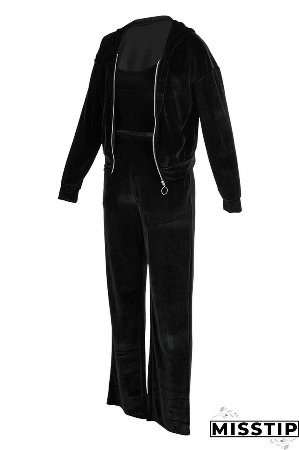 Blue Casual Solid Patchwork Hooded Collar Long Sleeve Three-piece Set