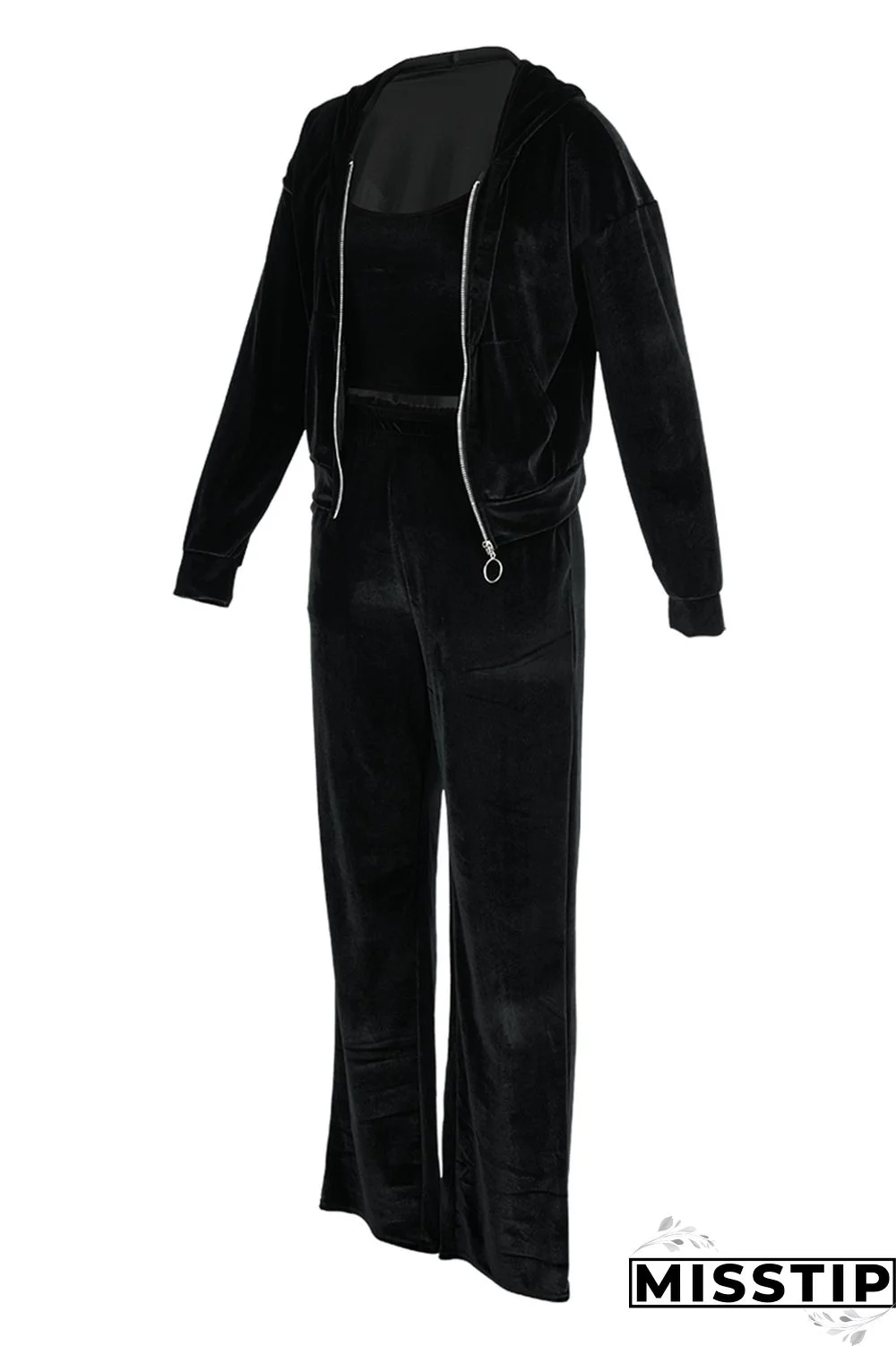 Blue Casual Solid Patchwork Hooded Collar Long Sleeve Three-piece Set