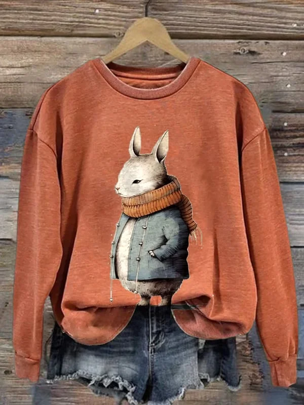 Women'S Bunny Print Casual Long-Sleeved Sweatshirt