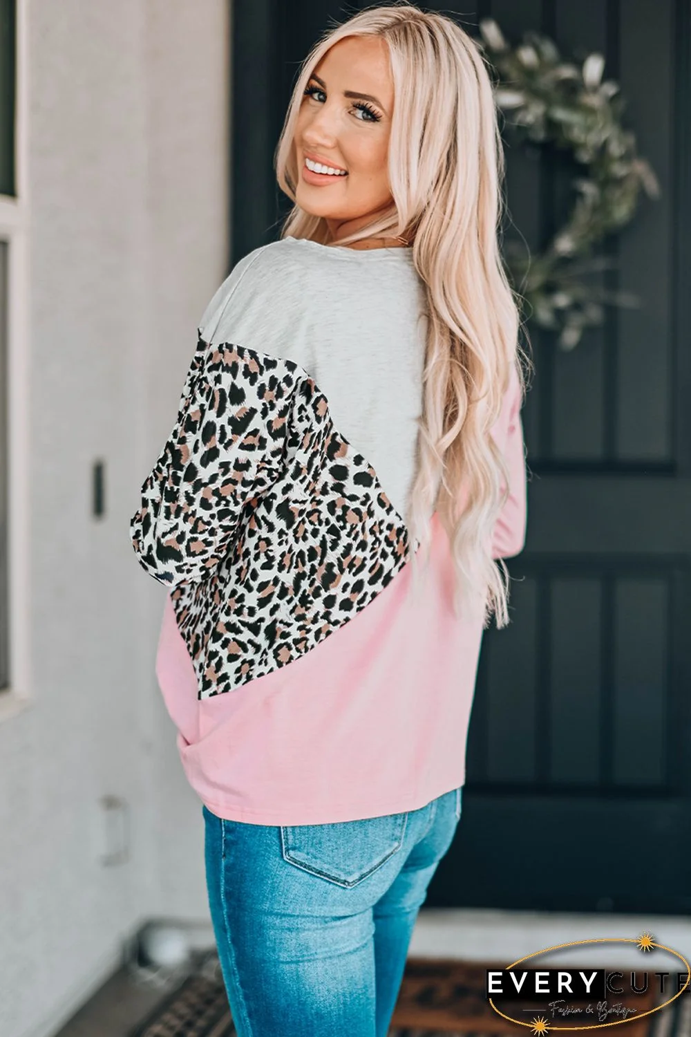 Leopard Colorblock Splicing Off The Shoulder Top