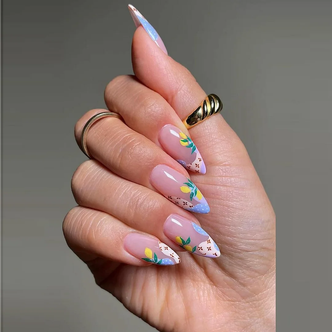 Floral Print Press On Nails with Jelly Double Sided Nail Adhesives 24 pcs