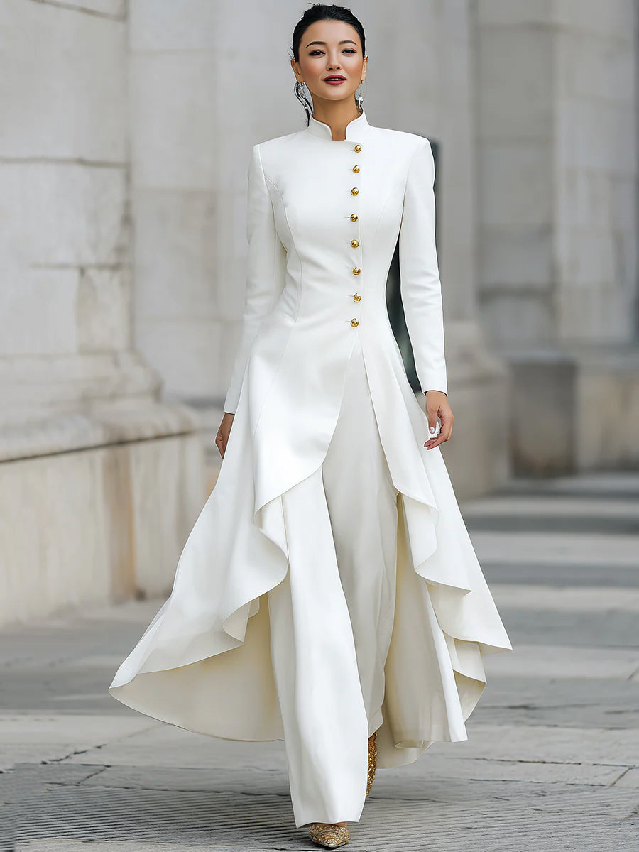 Elegant Front-buttons Long Blazer And Pants Set image 1