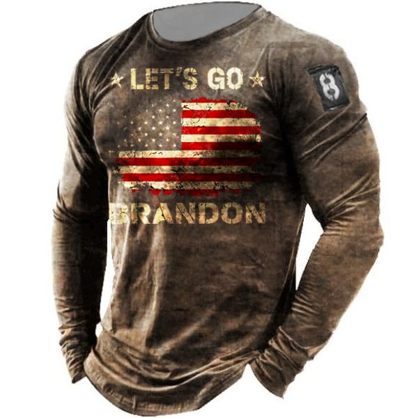 Let's Go Brandon Mens Outdoor Retro American Print Long Sleeve Sports Top / [viawink] /