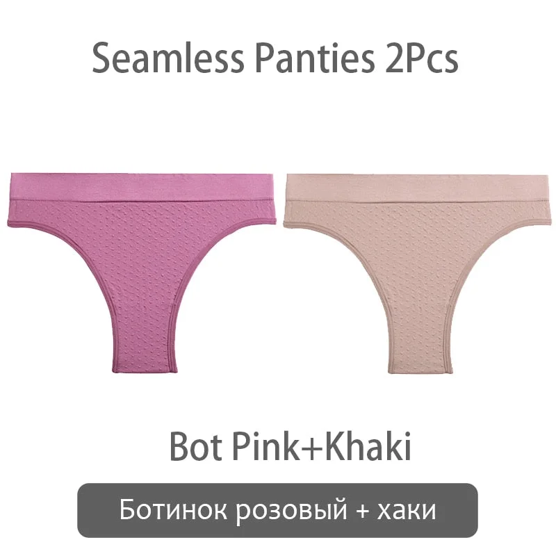 FINETOO 2Pcs/set Seamless Brazilian Panties S-2XL Plus Size Women T-back Underpants Ladies Soft Thongs Underwear Female Lingerie