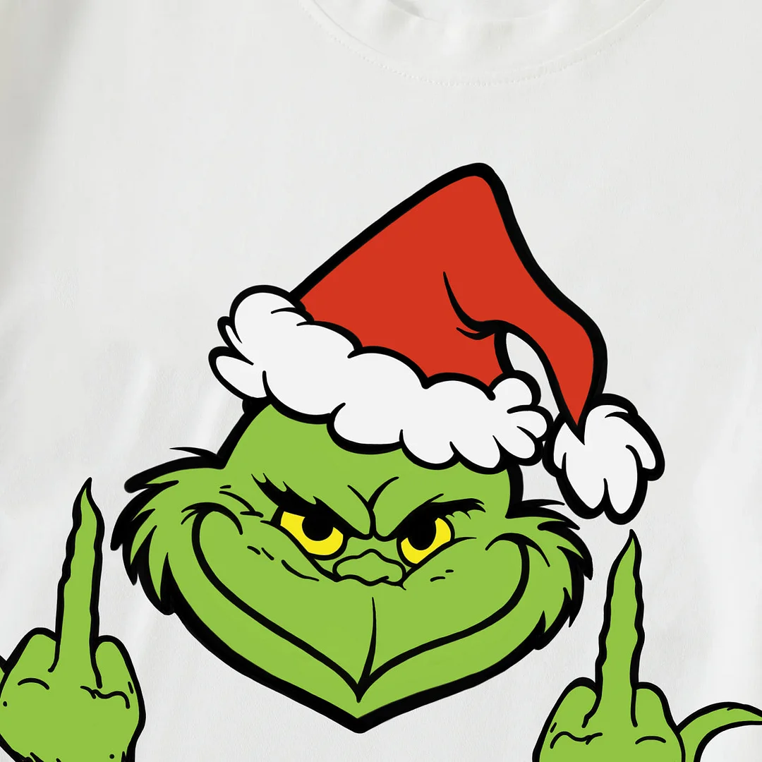 Christmas Green Cartoon Character With Santa Hat Pattern Print White Long-sleeved Top Red&Green Plaid Pants Family Matching Pajamas