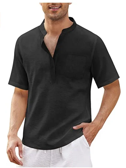 Men's Casual Pocket Short Sleeve Stand Collar Shirt