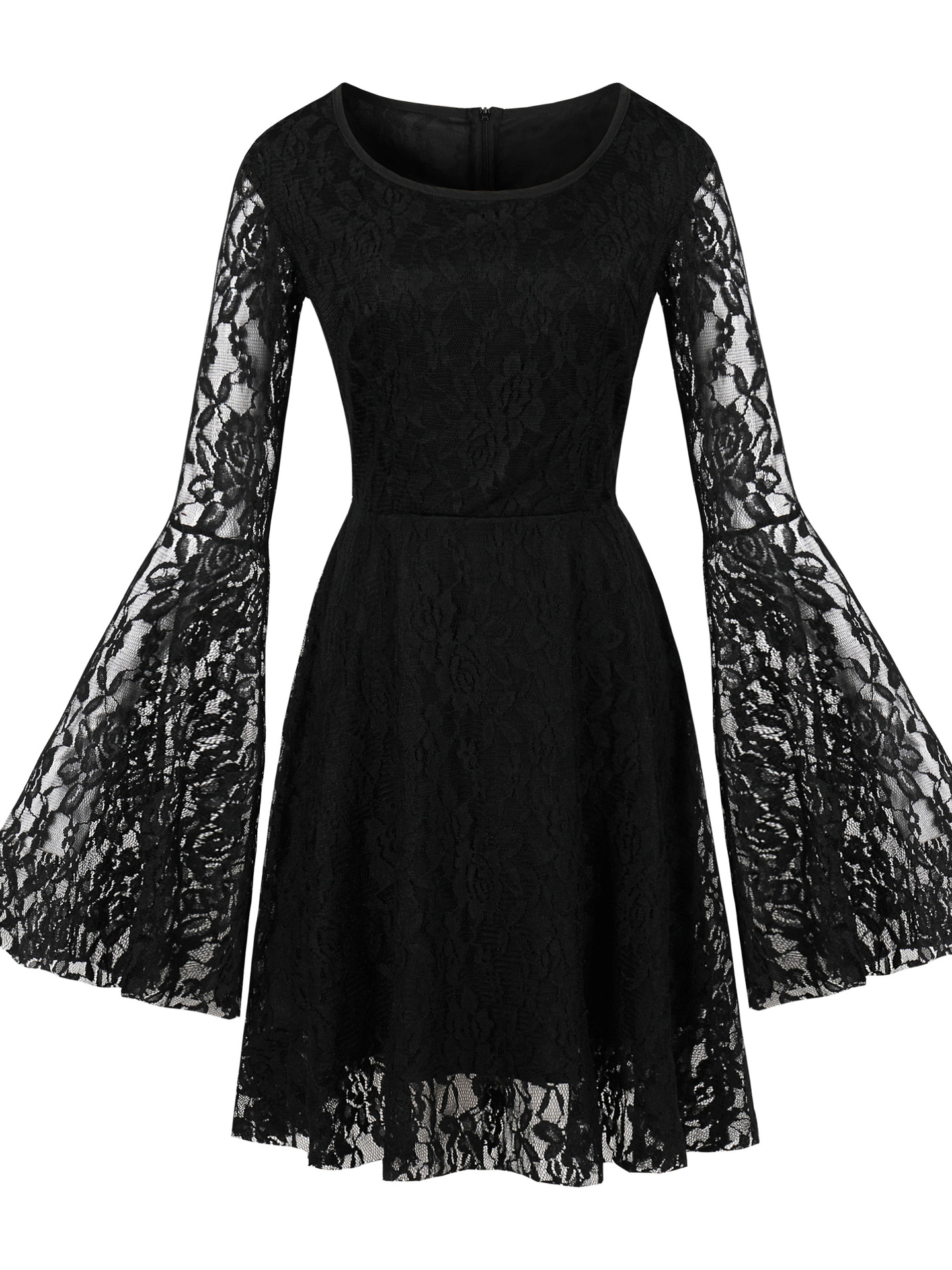 Vintage Floral-print Crew Neck Lace-up Dress