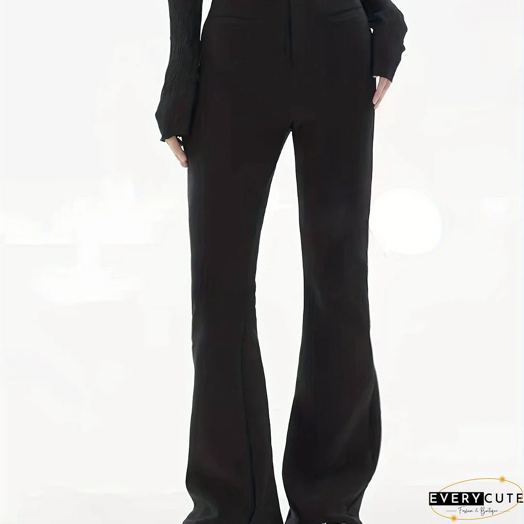 Solid Slim Flared Leg Pants, Casual High Waist Fashion Pants For Fall & Winter, Women's Clothing