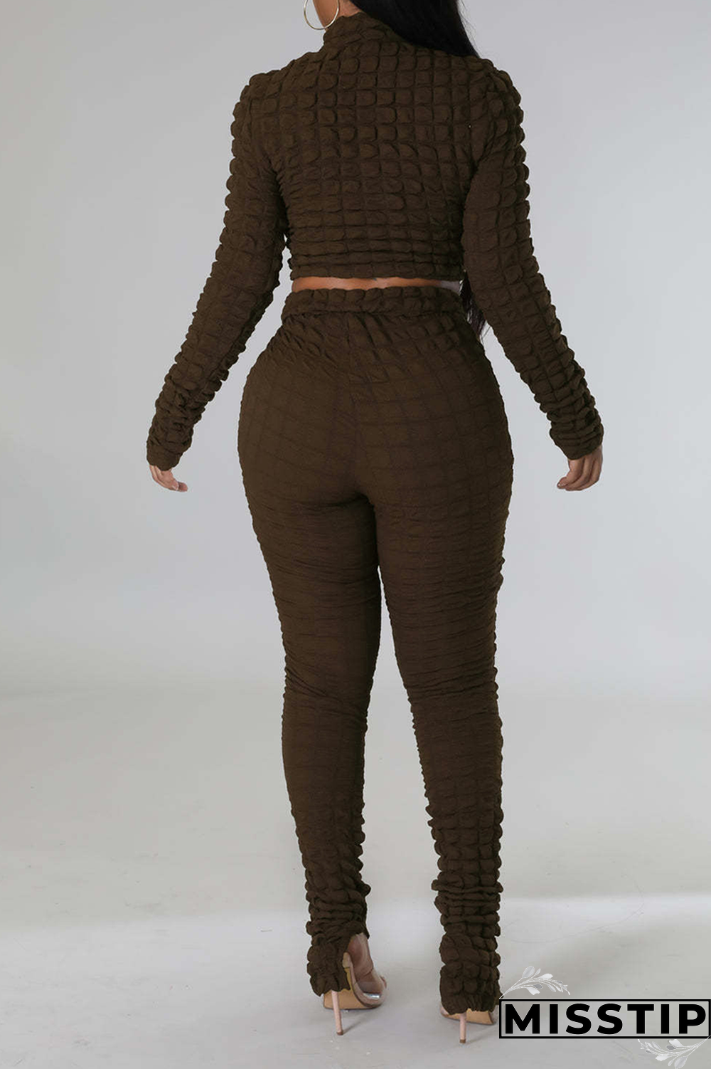 Coffee Street Solid Patchwork Turtleneck Long Sleeve Two Pieces