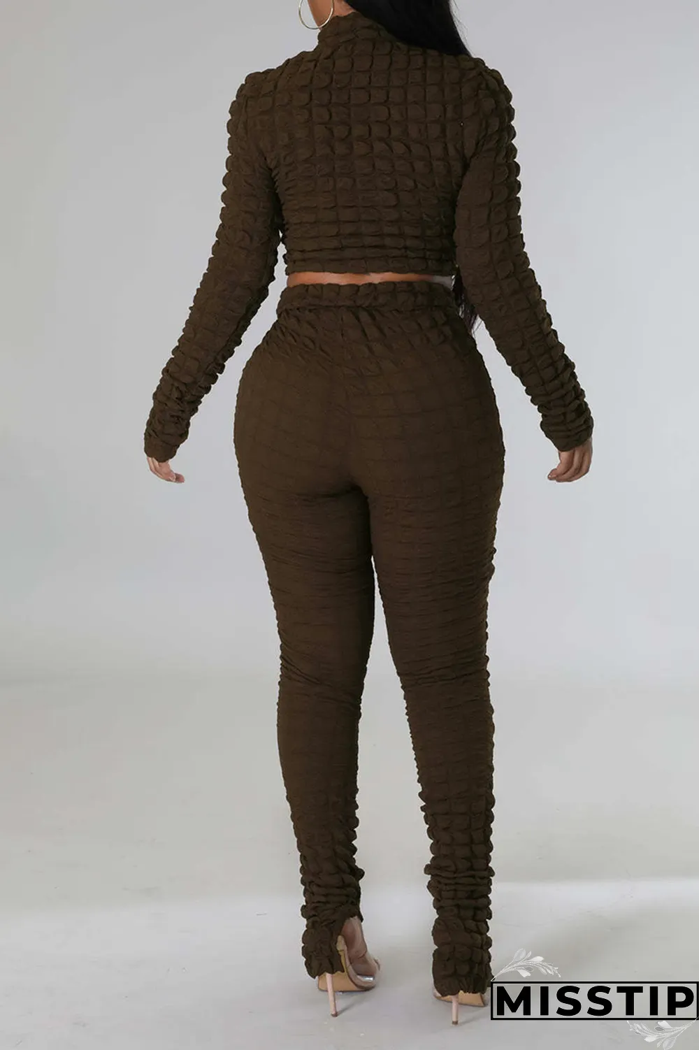 Coffee Street Solid Patchwork Turtleneck Long Sleeve Two Pieces