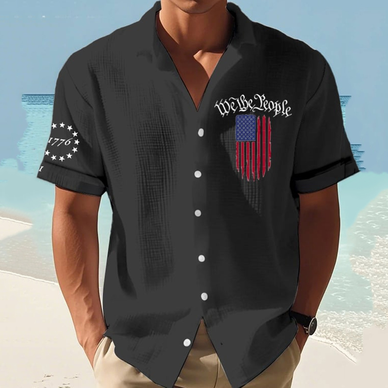 Men's Independence Day Print Short Sleeve Shirt wearshes