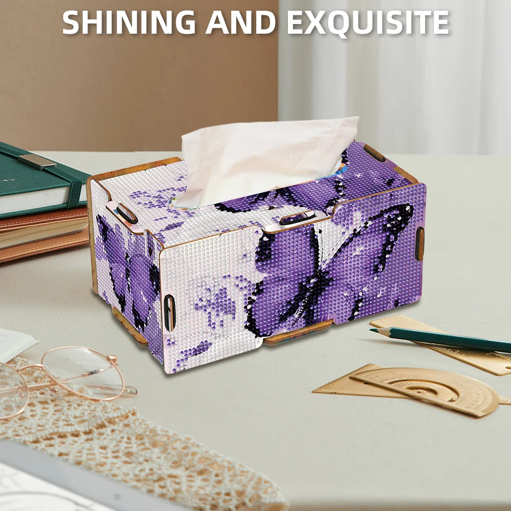 Diamond Painting Tissue Box Kits Rhinestone Craft Kit (Purple Butterfly)