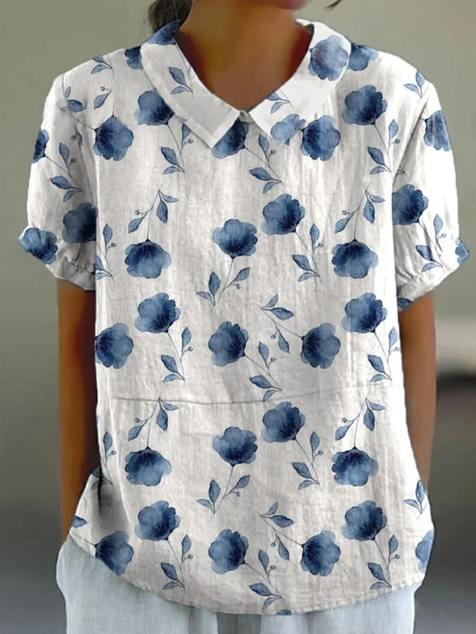 Women's Retro Flowers Art Printed Shirt 