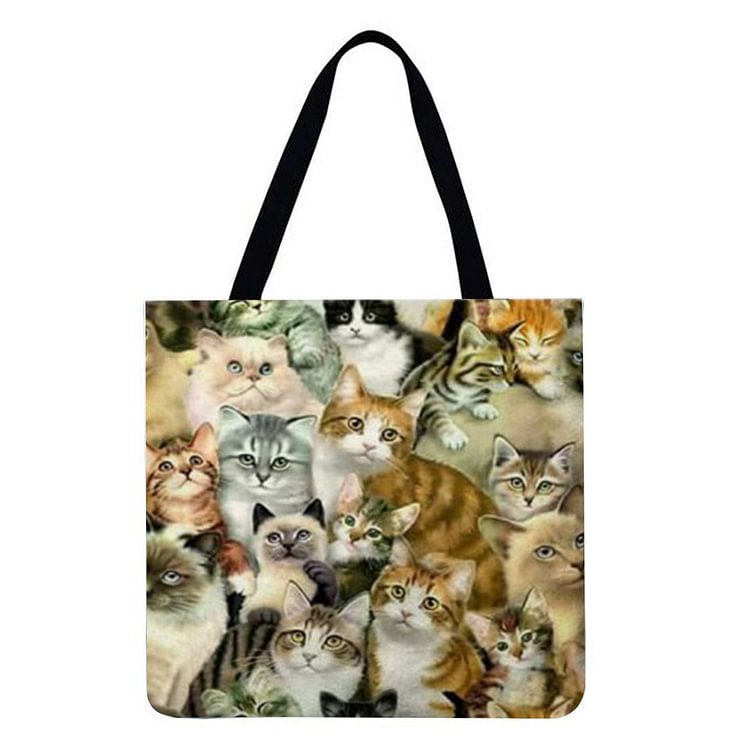3D Siamese Cat Crowd - Linen Tote Bag