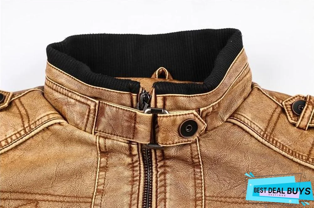 Men's Pu Jacket Leather Coat Slim Fit Faux Leather Motorcycle Jackets Coats