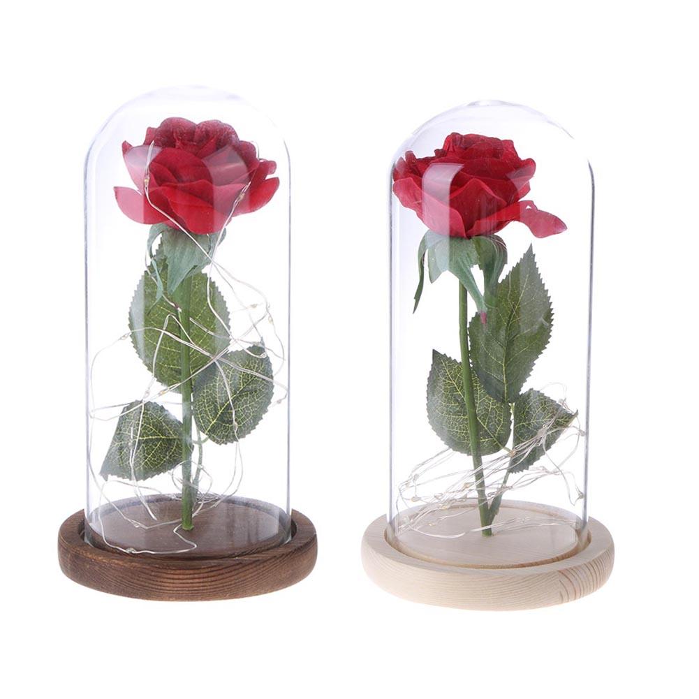 

Wooden Base Roses Decorative Glass Dome Lamp Dried Flowers Gift Home Decor, Dark brown, 501 Original