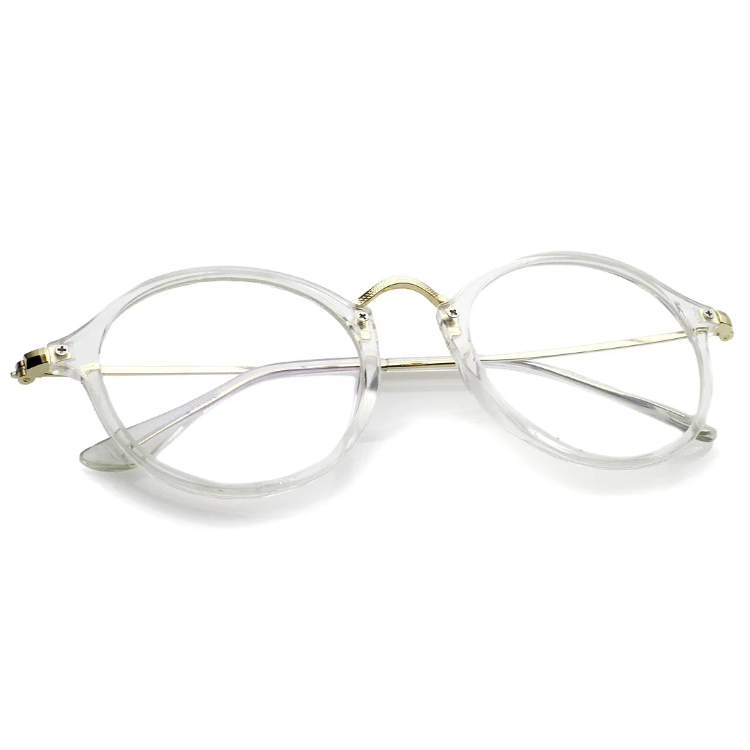 Classic Slim Metal Temple Clear Lens P3 Round Eyeglasses 48mm