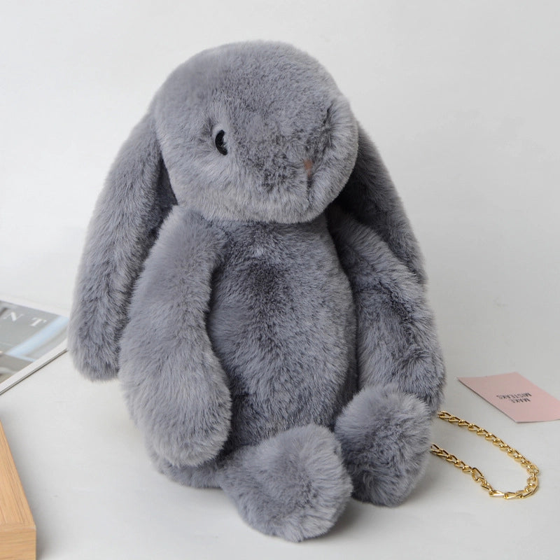 Women’s Plush Rabbit Streetwear Asymmetrical Dress Zipper Crossbody Bag