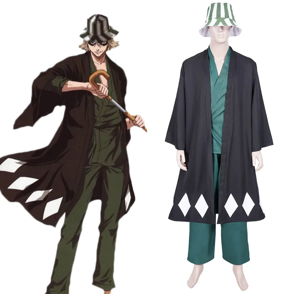 Anime Bleach Urahara Kisuke Coat Pants Hat Outfit Cosplay Costume Halloween Carnival Suit