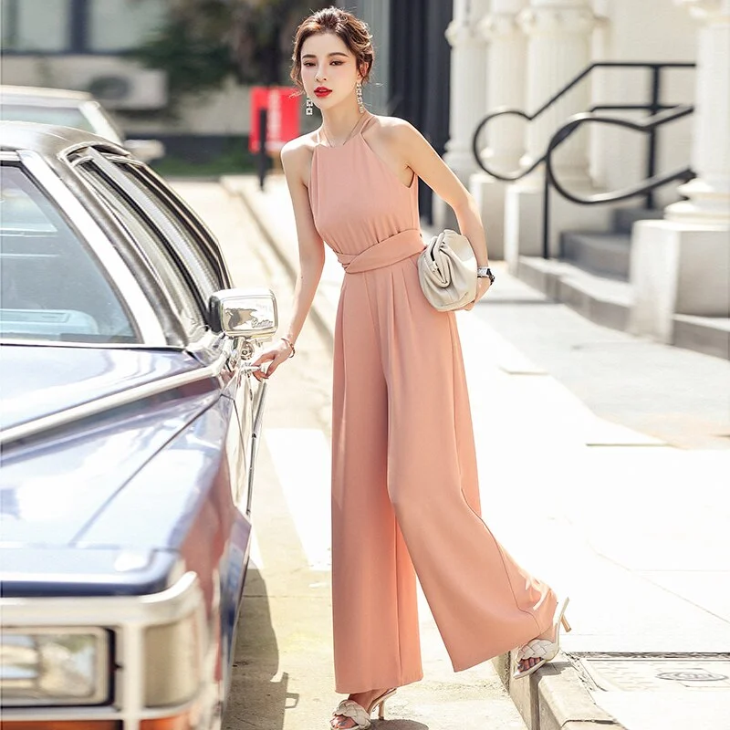 Rompers Women Jumpsuit Sleeveless Playsuit Clubwear Straight Leg  Bandge Elegant  Office Lady Bodysuit