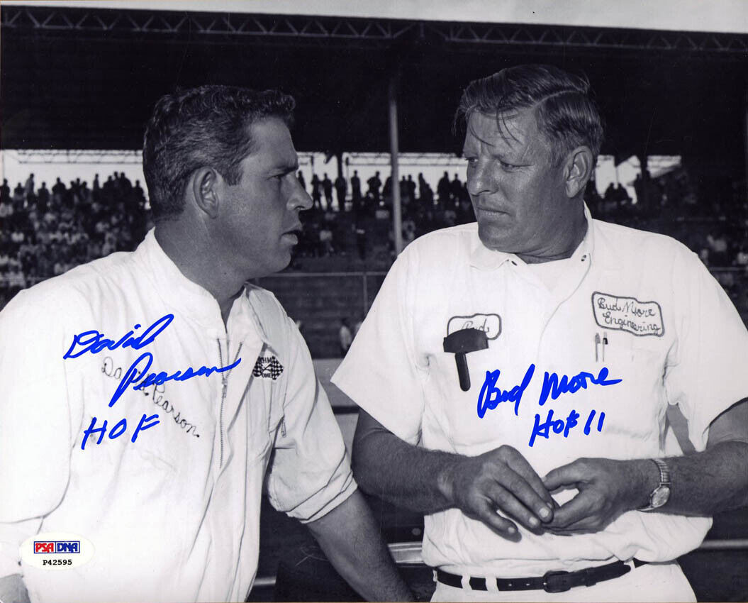 David Pearson Bud Moore DUAL SIGNED 8x10 Photo Poster painting HOF 11 NASCAR PSA/DNA AUTOGRAPHED