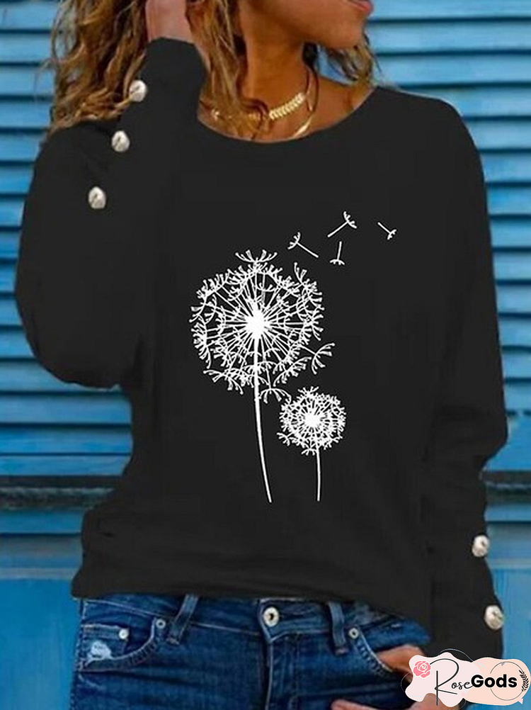 Casual Dandelion Crew Neck Tops