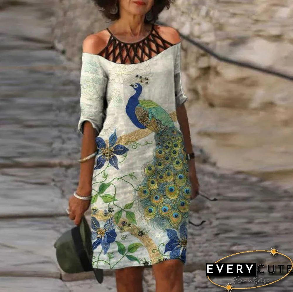 Halter Open Shoulder Printed Dress