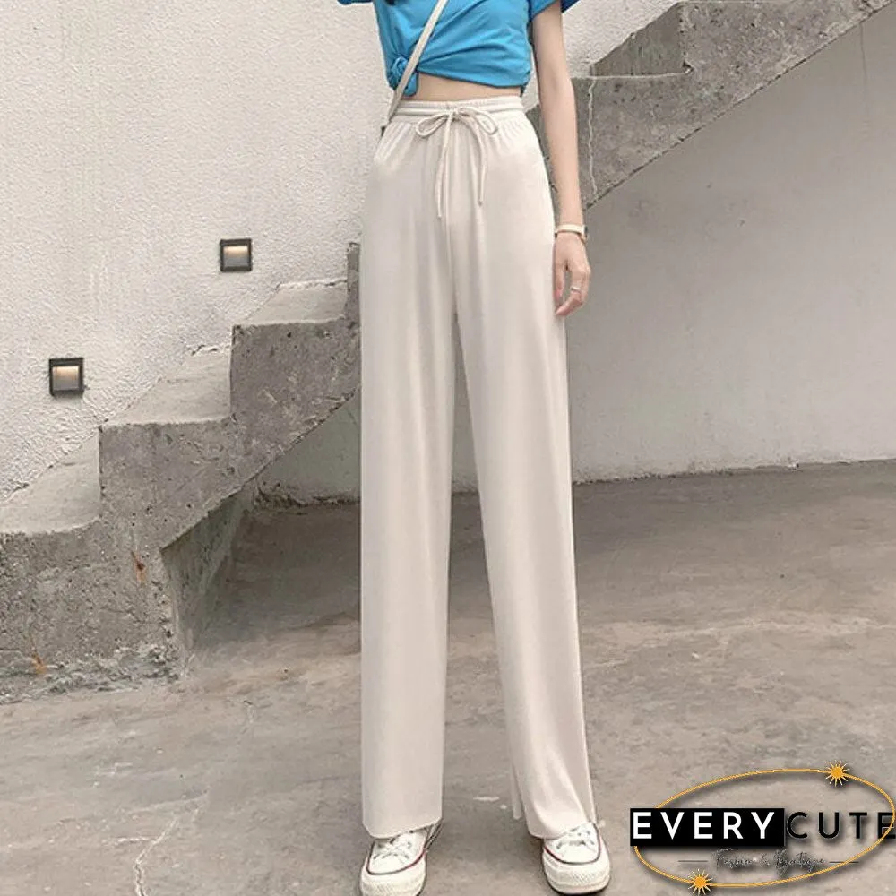 High waist soft comfort women pants new casual summer slacks ice silk full length long