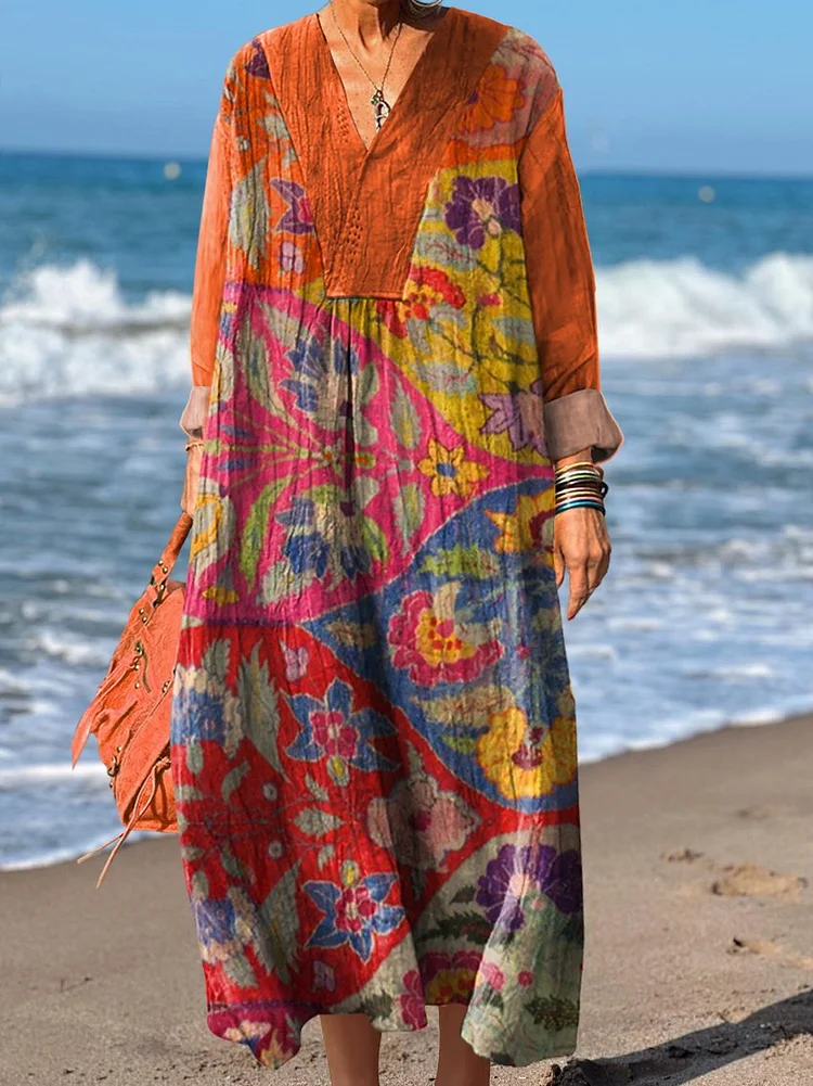 Women's Retro Flowers Art Print Dress