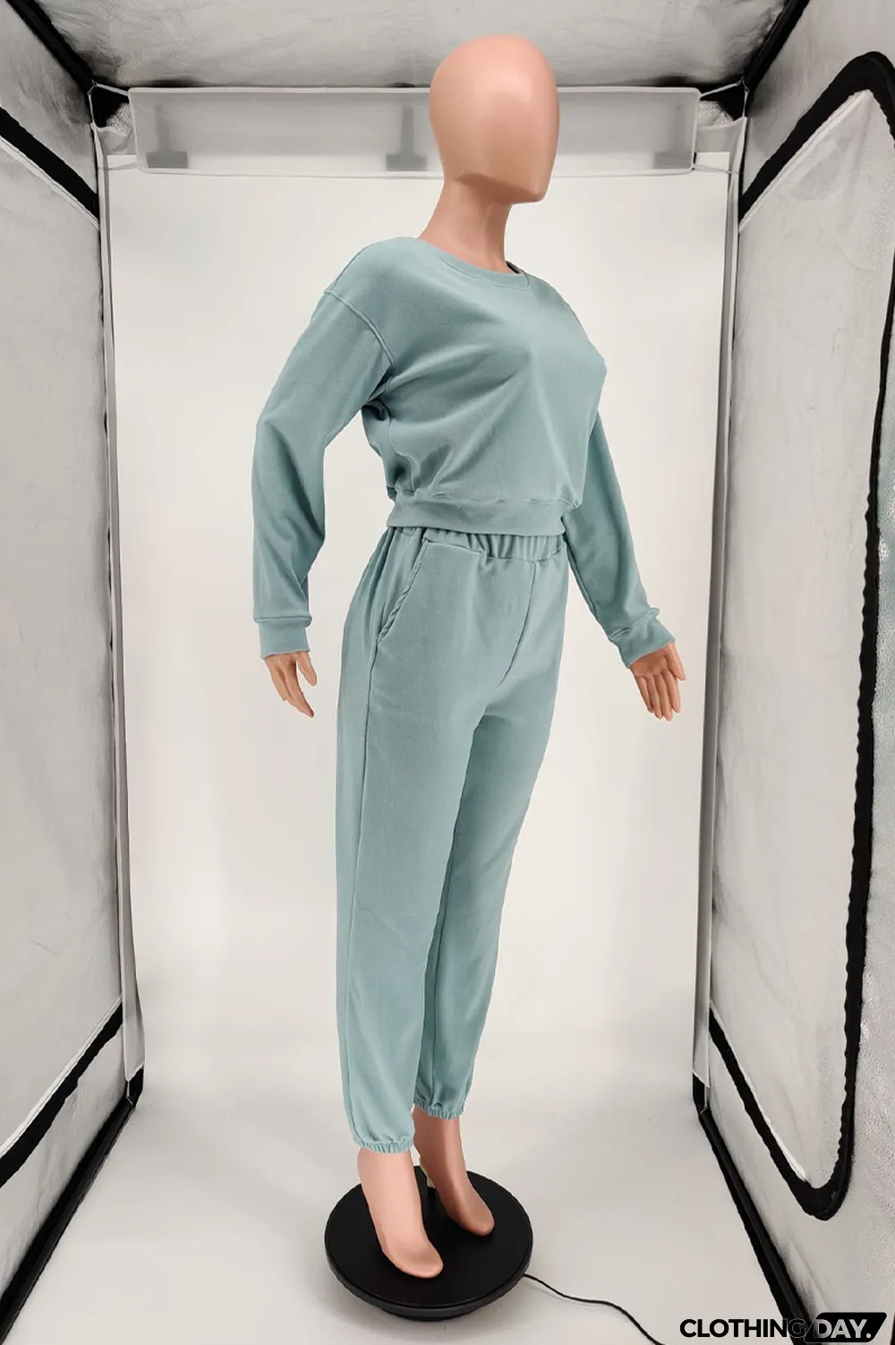 Blue Casual Solid Long Sleeve Two Pieces