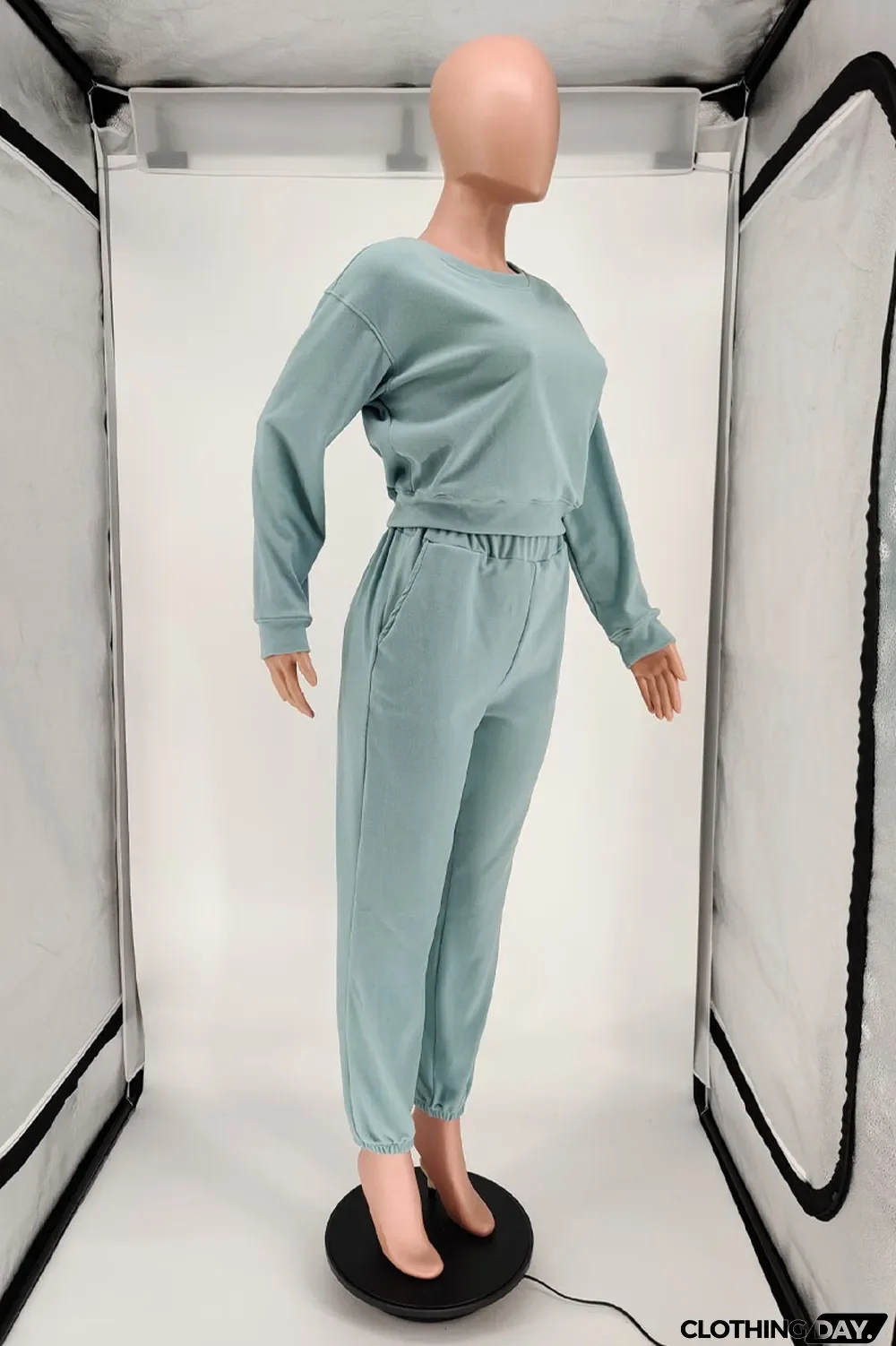 Blue Casual Solid Long Sleeve Two Pieces