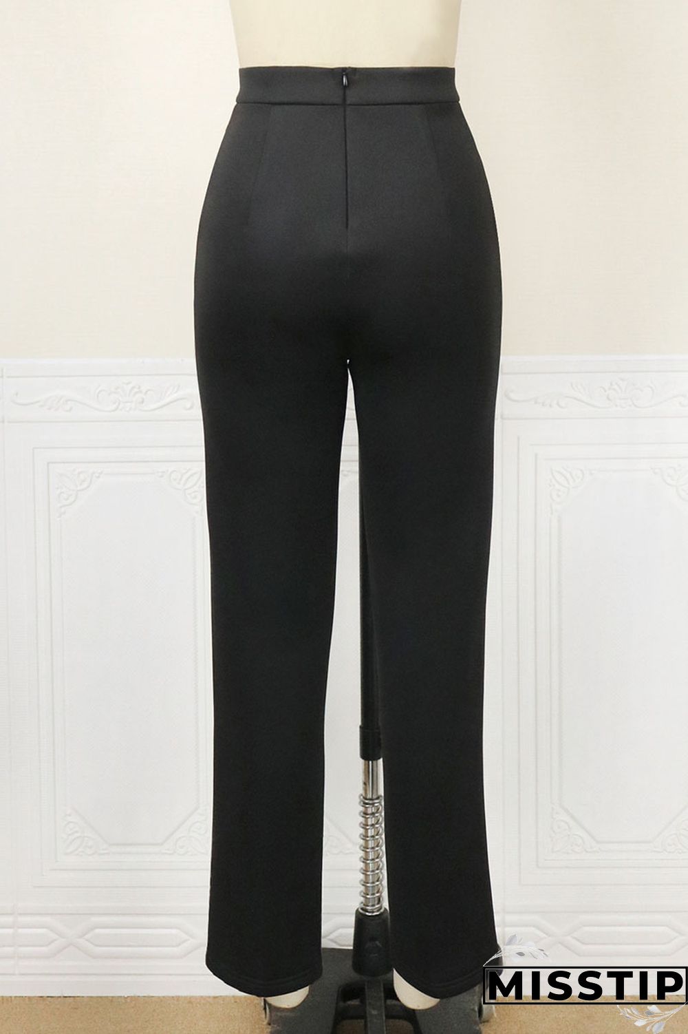 Black Casual Solid Patchwork Straight High Waist Solid Color Bottoms