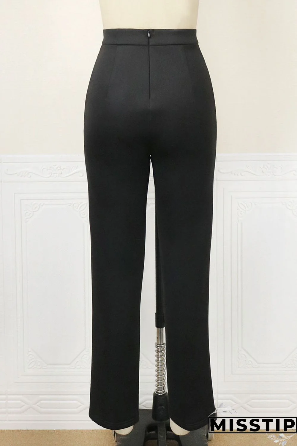 Black Casual Solid Patchwork Straight High Waist Solid Color Bottoms